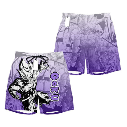 Dragon Ball Shorts Goku Ultra Instinct Manga Pattern Beach Shorts Purple