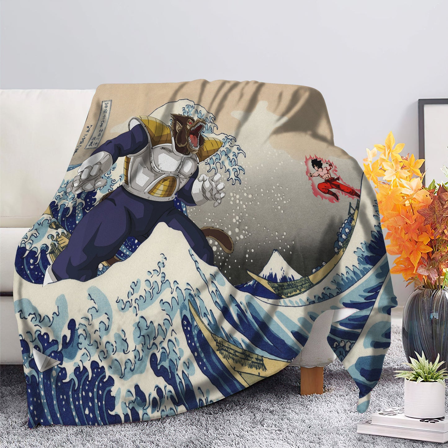 Dragon Ball Blanket Goku Vs Vegeta The Great Wave Blanket Brown Blue