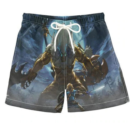 The Legend Of Zelda Shorts Link Fights The Golden Lynel Graphic Beach Shorts Blue