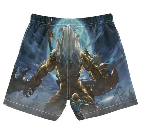 The Legend Of Zelda Shorts Link Fights The Golden Lynel Graphic Beach Shorts Blue