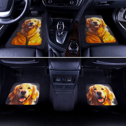 Dog Car Floor Mats Happy Face Golden Retriever In Rainy Coat Car Mats