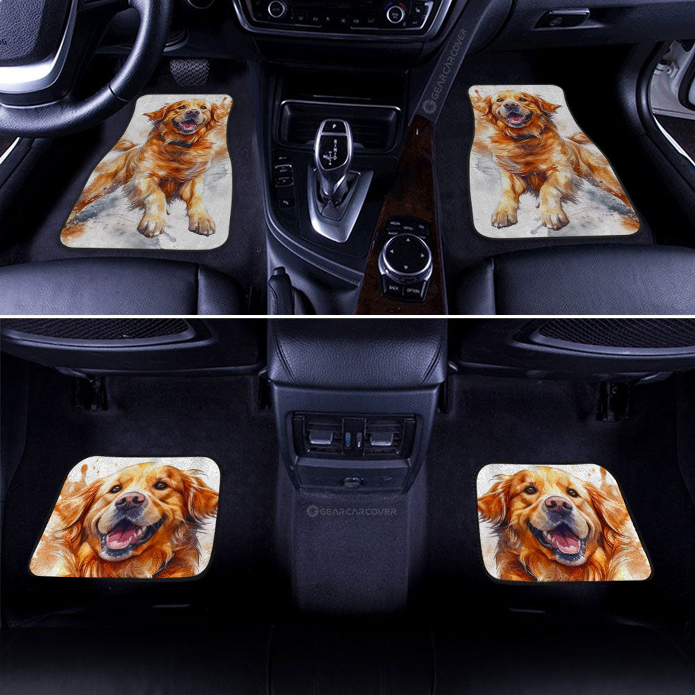 Dog Car Floor Mats Happy Face Golden Retriever Jumping With Joy Car Mats