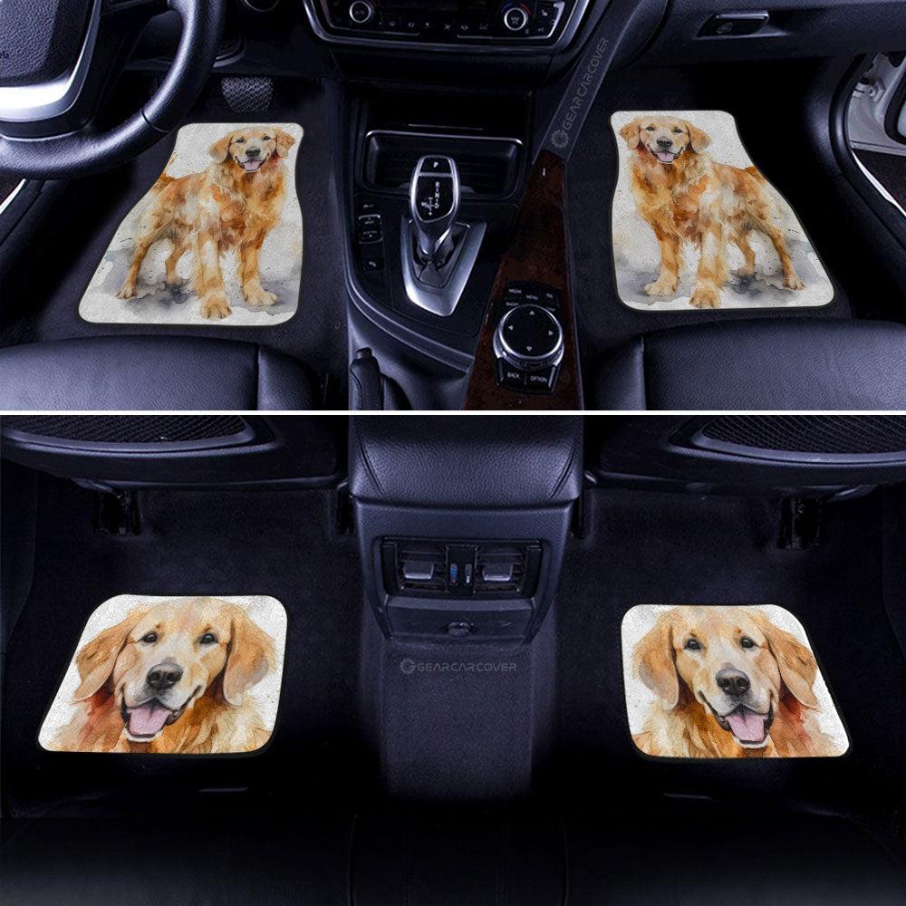 Dog Car Floor Mats Funny Happy Face Watercolor Golden Retriever Car Mats