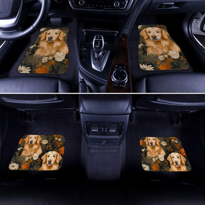 Dog Car Floor Mats Vintage Style Golden Retriever With Flower Car Mats
