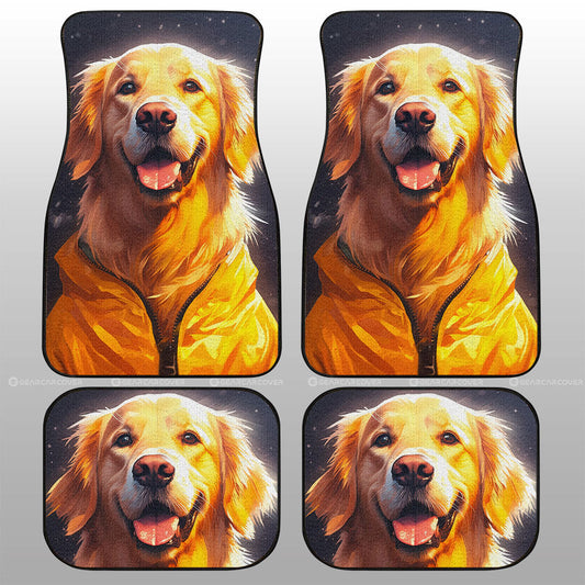 Dog Car Floor Mats Happy Face Golden Retriever In Rainy Coat Car Mats