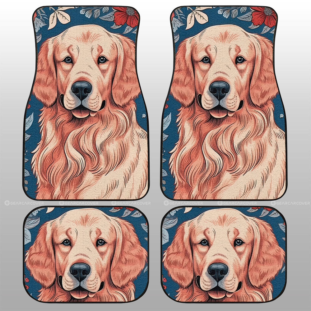 Dog Car Floor Mats Drawing Art Golden Retriever Dog Graphic Car Mats