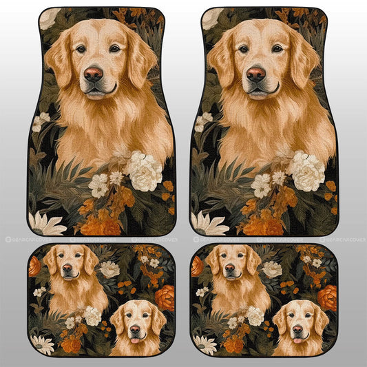 Dog Car Floor Mats Vintage Style Golden Retriever With Flower Car Mats