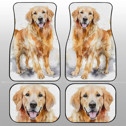 Dog Car Floor Mats Funny Happy Face Watercolor Golden Retriever Car Mats