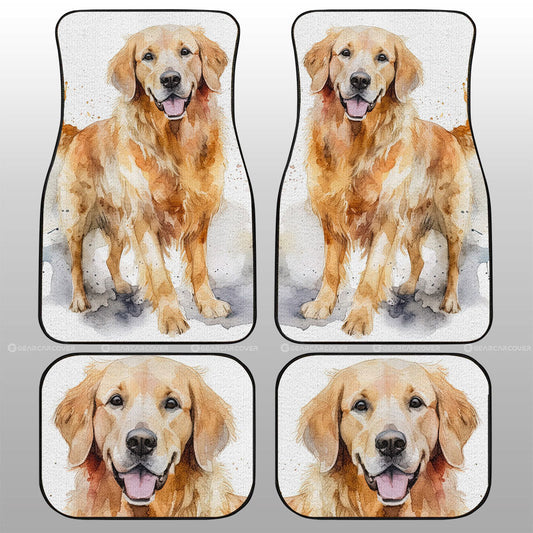 Dog Car Floor Mats Funny Happy Face Watercolor Golden Retriever Car Mats