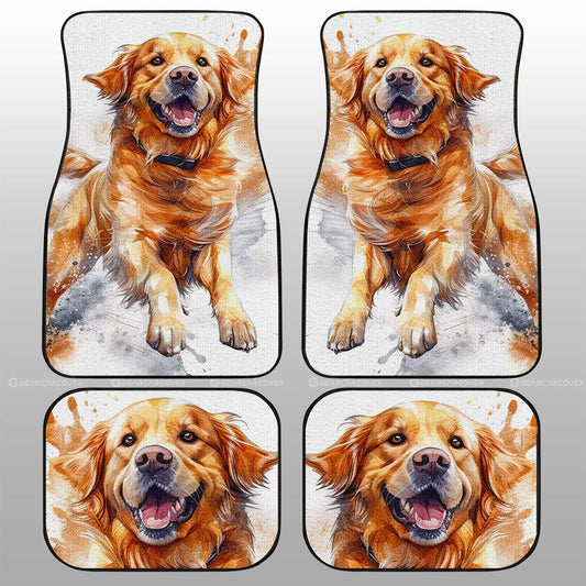 Dog Car Floor Mats Happy Face Golden Retriever Jumping With Joy Car Mats