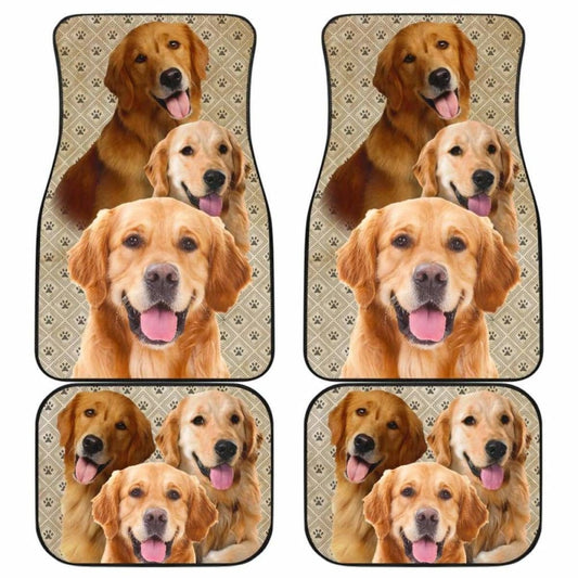 Dog Car Floor Mats Funny Golden Retriever In Group Pawprint Pattern Car Mats