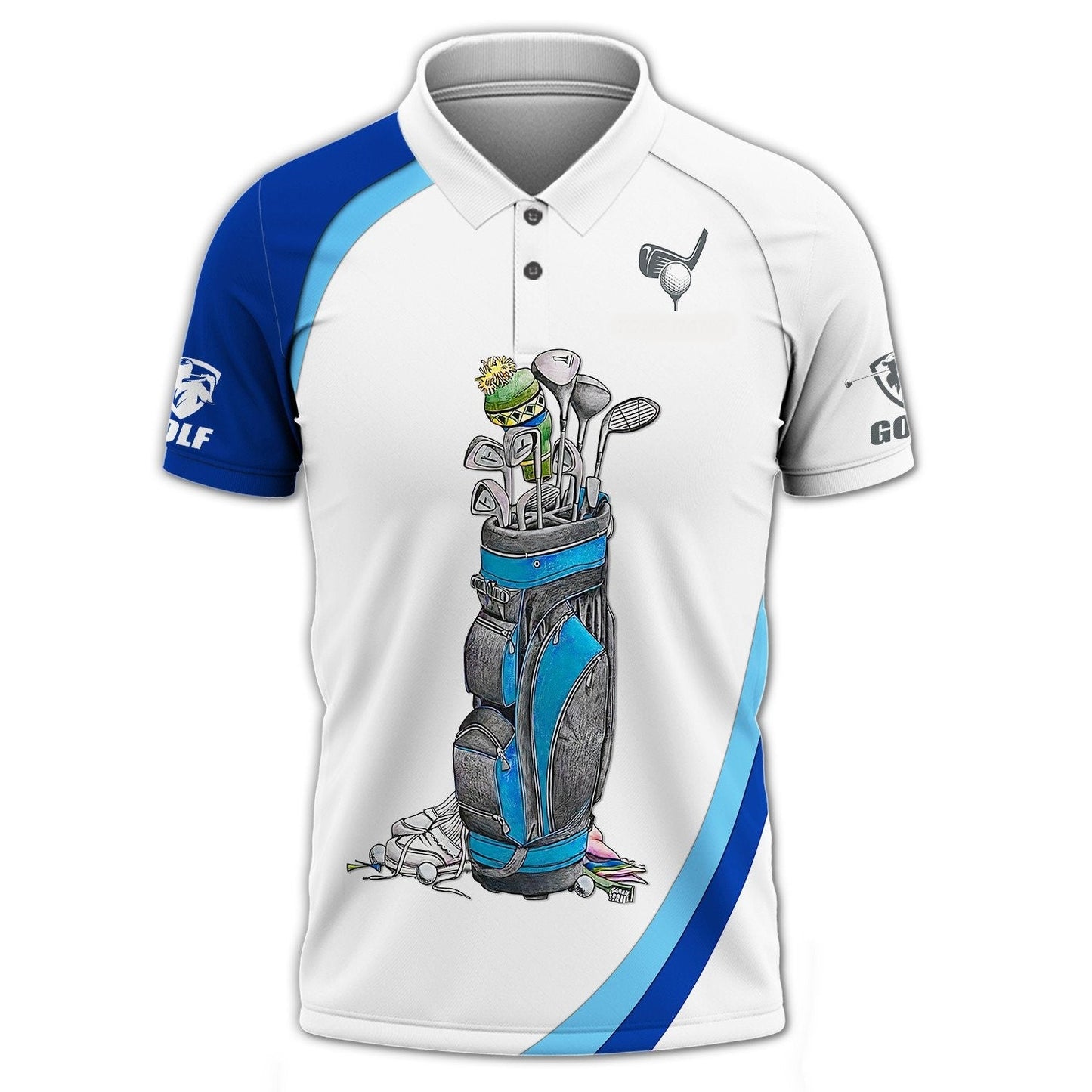 Golf Polo Shirt Golf Bag Accessories Graphic Golf Shirts White Blue For Men