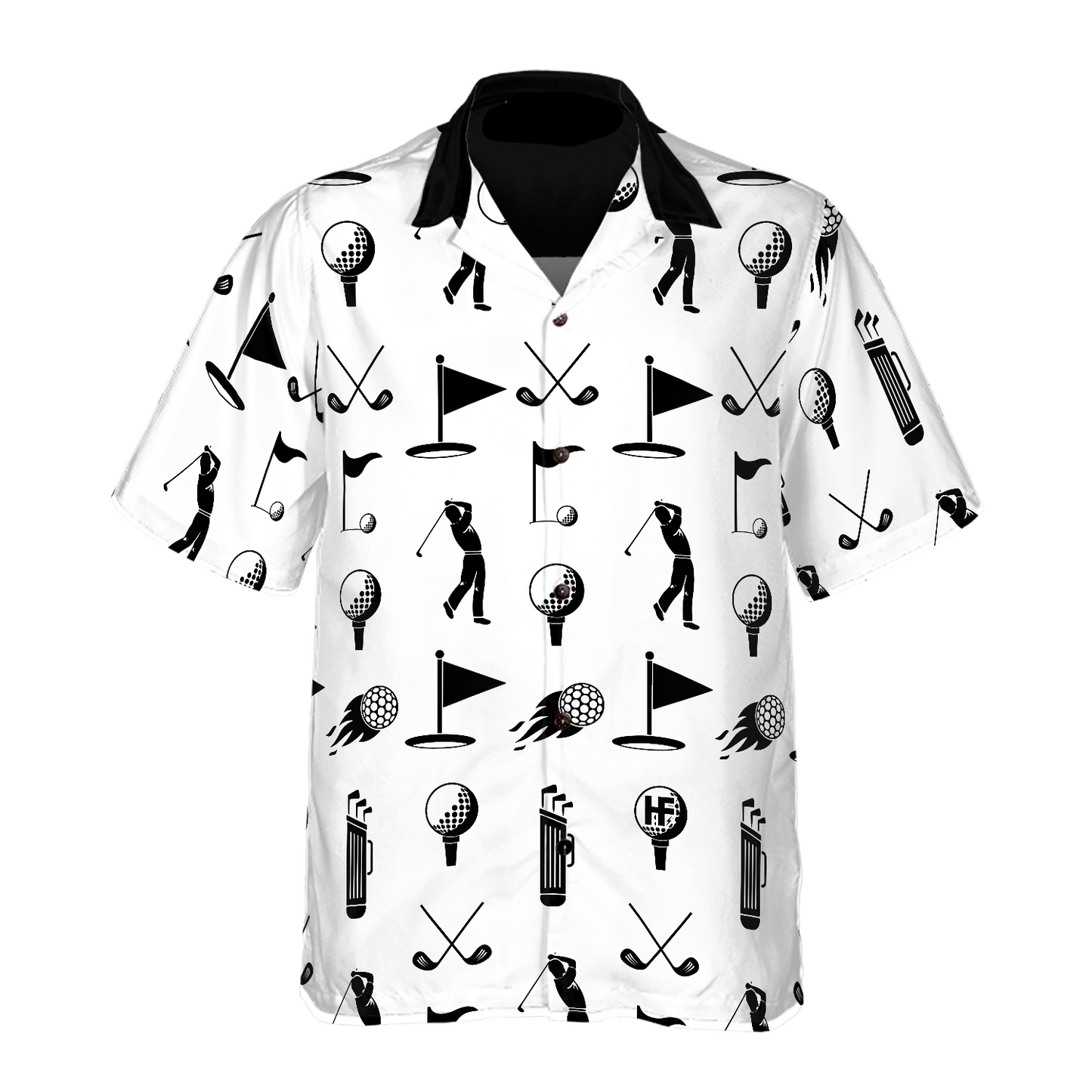 Golf Hawaii Shirt Golfer Equipments Silhouette Pattern Hawaiian Shirt Black White Unisex