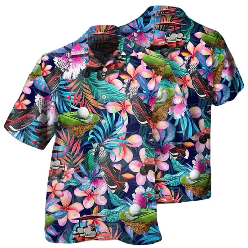 Golf Hawaii Shirt Golf Ball Clubs Tropical Flower Pattern Hawaiian Shirt Colorful Unisex