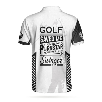 Golf Polo Shirt Now I'm Just A Swinger Golf Shirts Black White For Men