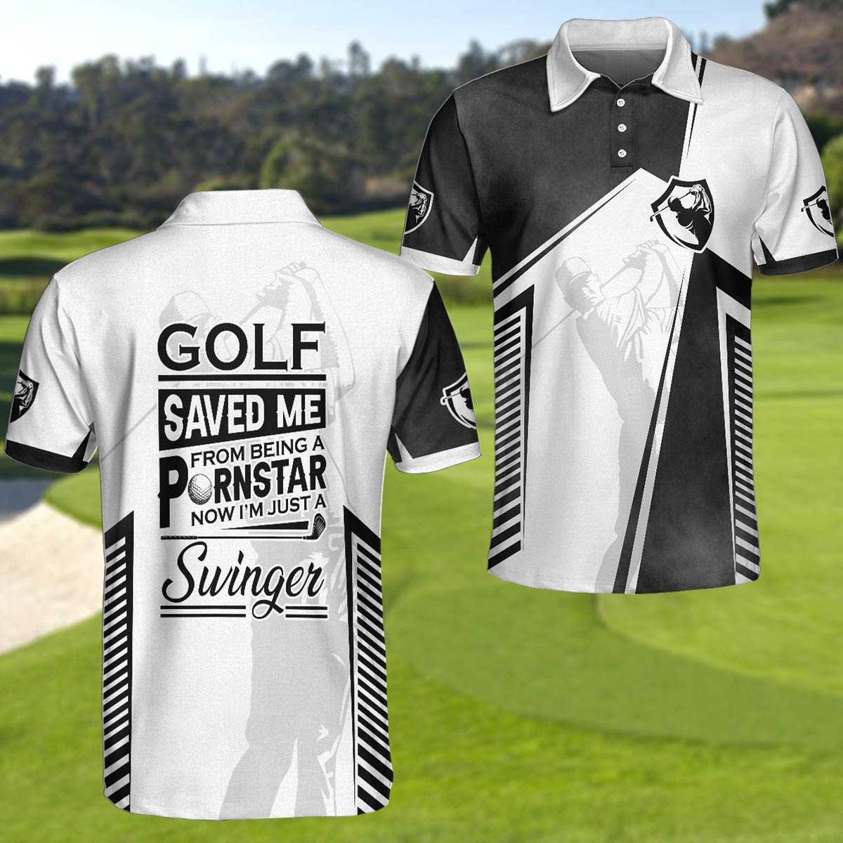 Golf Polo Shirt Now I'm Just A Swinger Golf Shirts Black White For Men