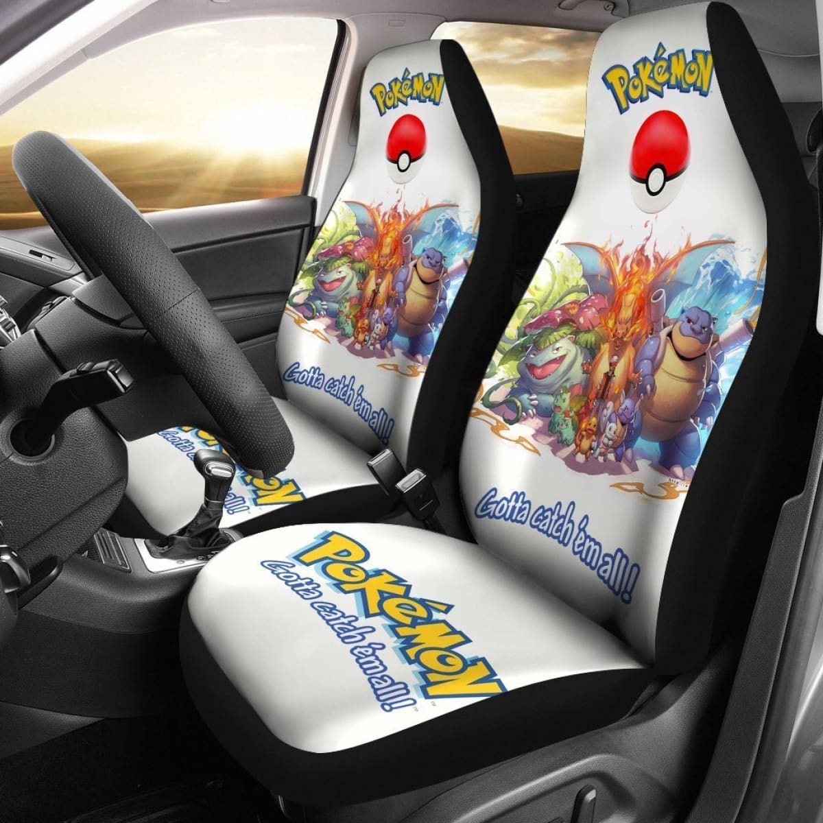 PKM Car Seat Covers Gotta Catch Em All PKM Seat Covers Colorful