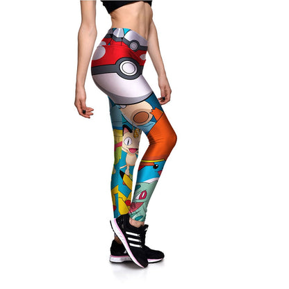 PKM Leggings Pokeball Snolax Pikachu Pattern High Waisted Legging Colorful For Women