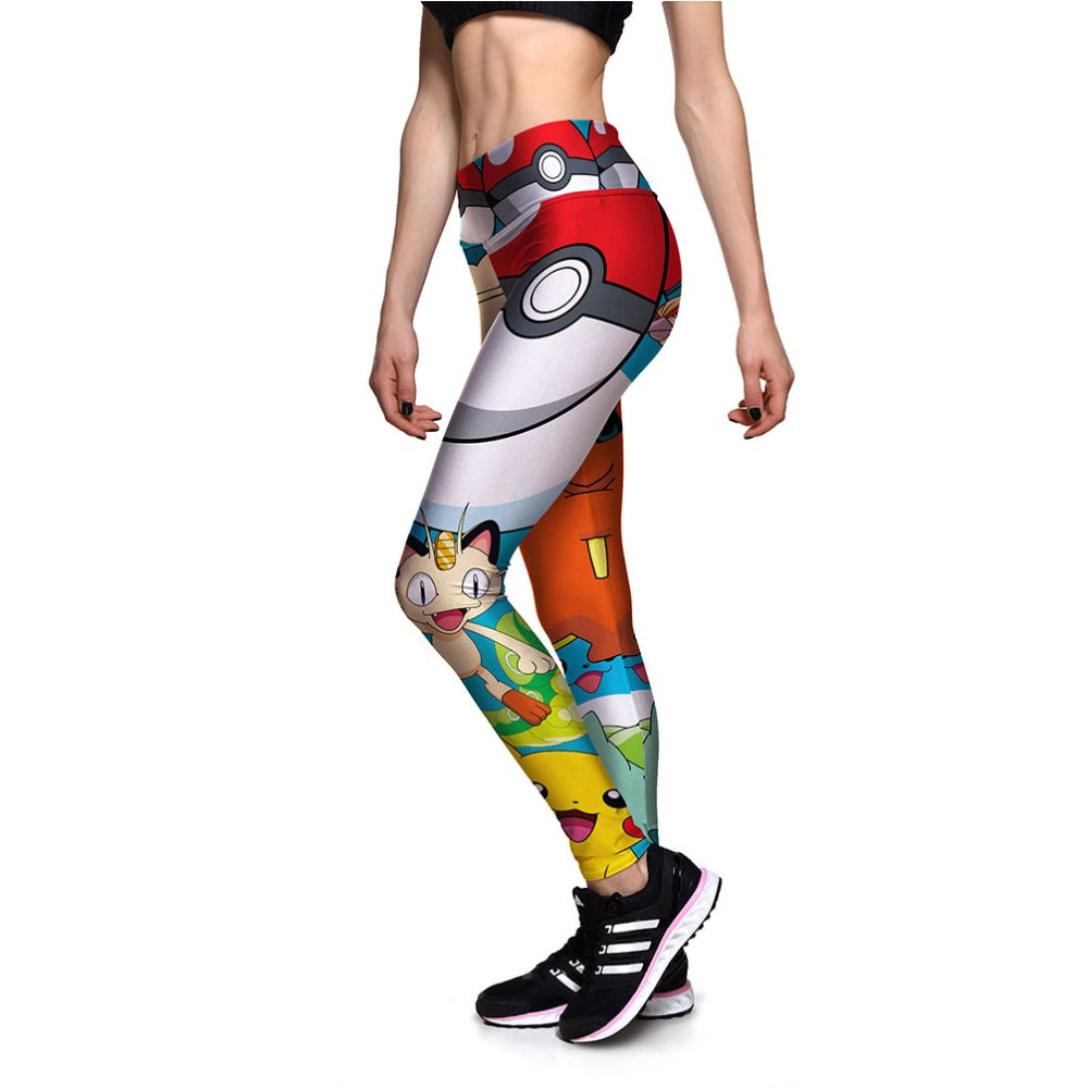 PKM Leggings Pokeball Snolax Pikachu Pattern High Waisted Legging Colorful For Women