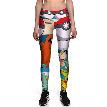 PKM Leggings Pokeball Snolax Pikachu Pattern High Waisted Legging Colorful For Women