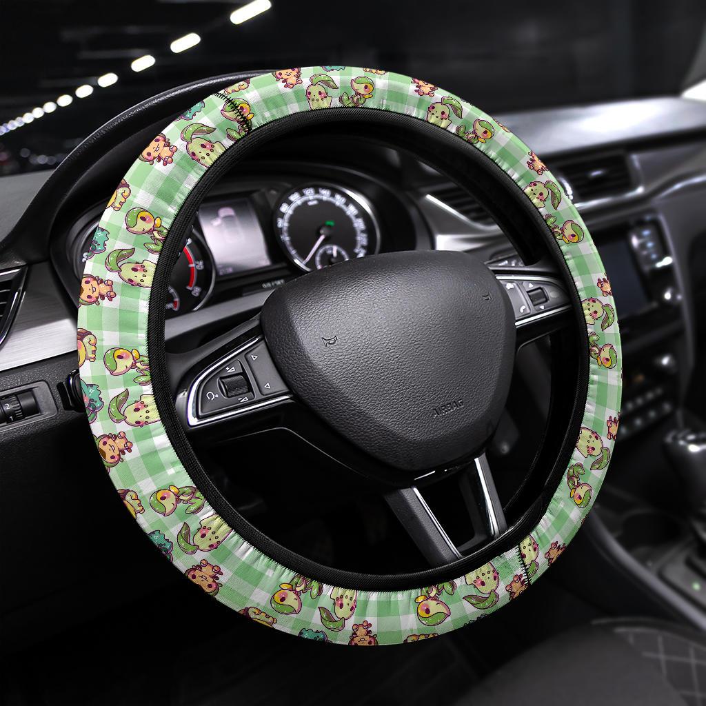 PKM Steering Wheel Cover Chibi Grass Type PKM Pattern Driving Wheel Cover Green