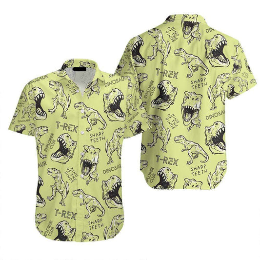 Dinosaur Hawaii Shirt T-Rex Dinosaur Sharp Teeth Pattern Hawaiian Shirt Green Unisex