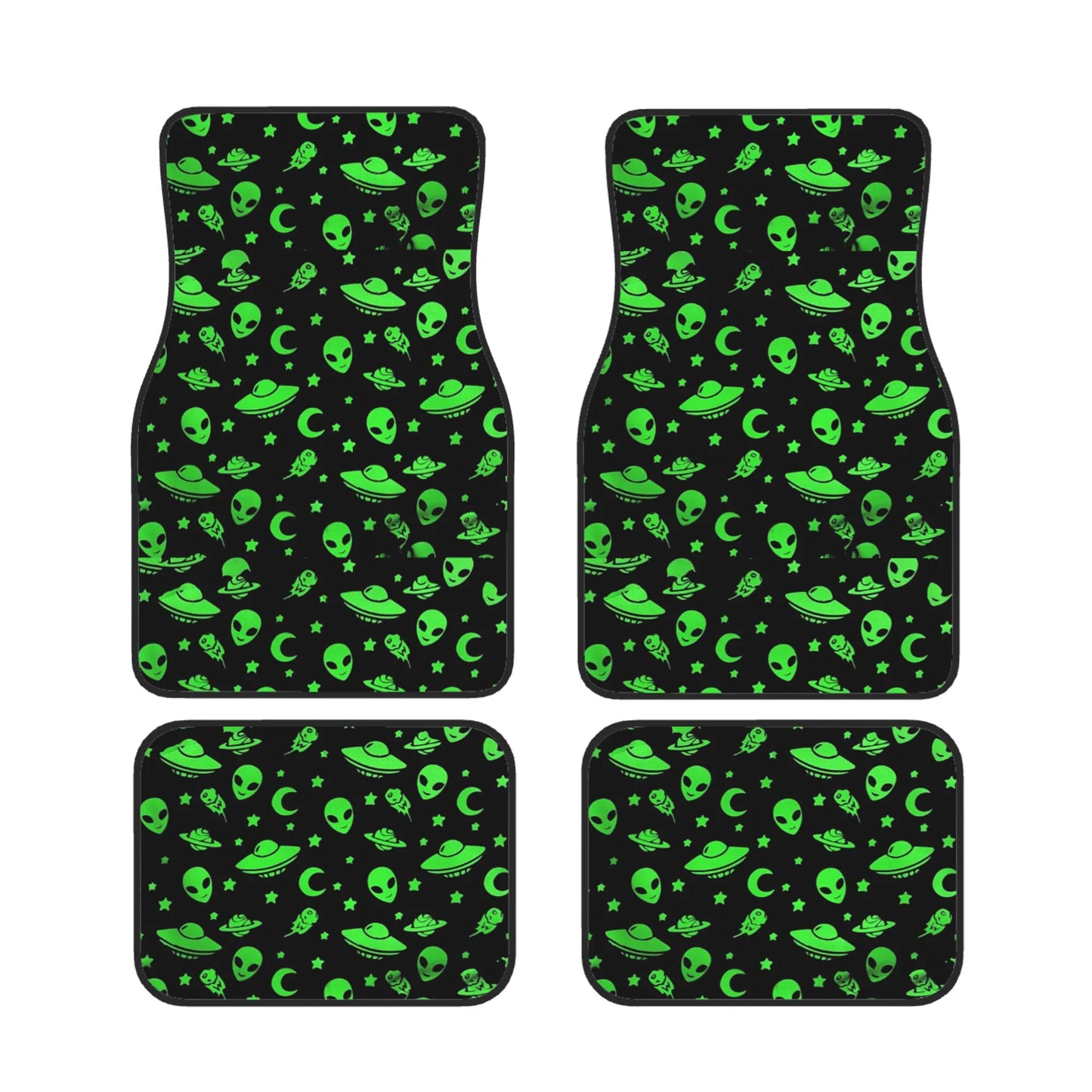 Alien Car Mats Alien UFO Star Moon Pattern Car Floor Mats Black Green