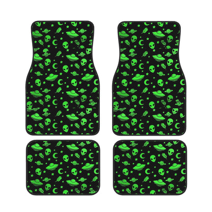 Alien Car Mats Alien UFO Star Moon Pattern Car Floor Mats Black Green