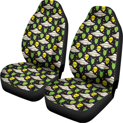 UFO Car Seat Covers Alien UFO In Space Pattern Seat Covers Black Green