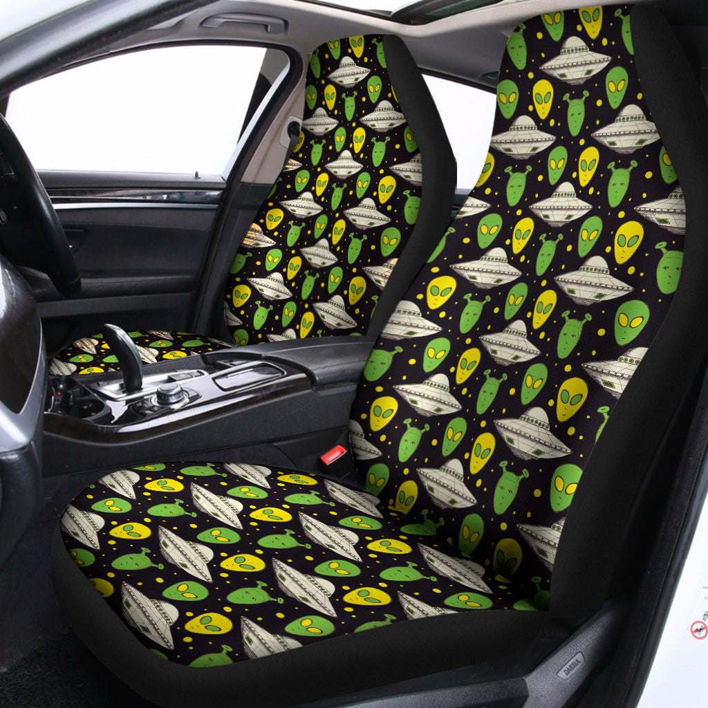 UFO Car Seat Covers Alien UFO In Space Pattern Seat Covers Black Green