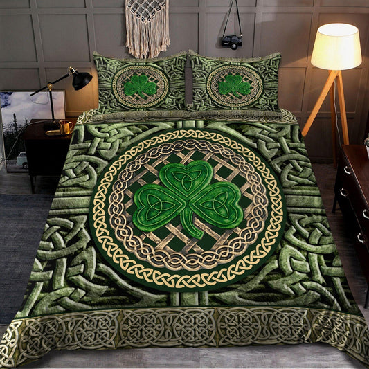 St Patrick Day Bedding Set Shamrock Celtic Clover Symbol Duvet Covers Green Unique Gift