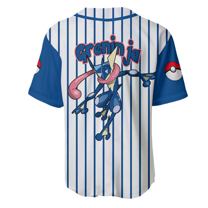 PKM Baseball Jersey PKM Greninja Graphic Jersey Shirt Blue White Unisex