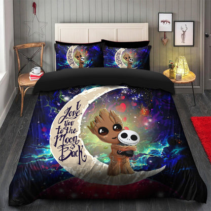 Groot Hold Jack Skelington Love You To The Moon Galaxy Bedding Set