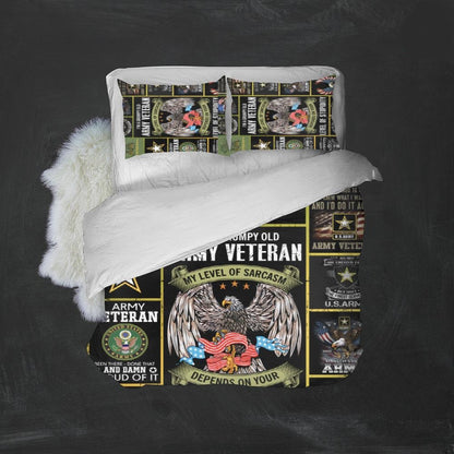 Veteran Bedding Set My Level Of Sarcasm Depends On Your Lever Of Stupidity Duvet Covers Green Black Unique Gift