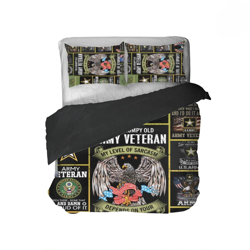 Veteran Bedding Set My Level Of Sarcasm Depends On Your Lever Of Stupidity Duvet Covers Green Black Unique Gift