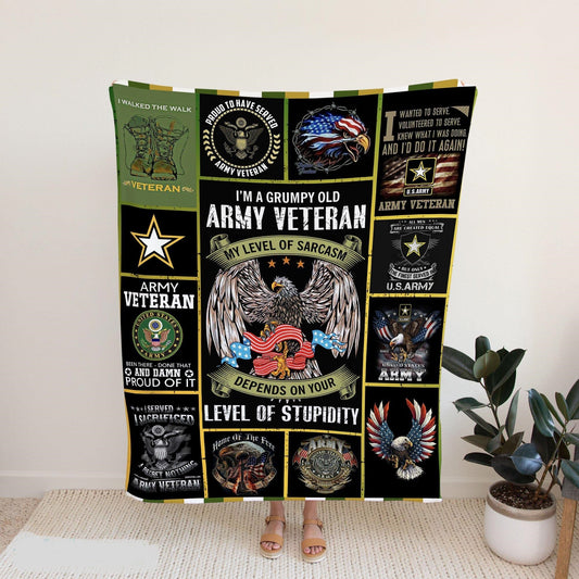 Veteran Blanket My Level Of Sarcasm Depends On Your Lever Of Stupidity Blanket Black Green