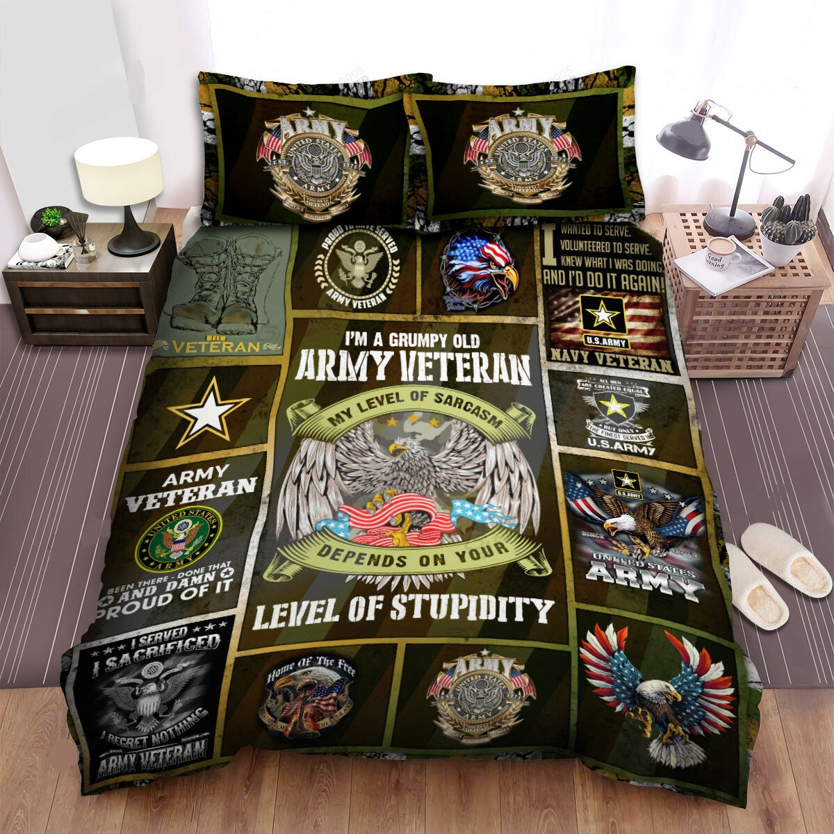 Veteran Bedding Set I'm A Grumpy Old Army Veteran Duvet Covers Green Unique Gift