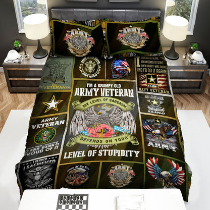 Veteran Bedding Set I'm A Grumpy Old Army Veteran Duvet Covers Green Unique Gift