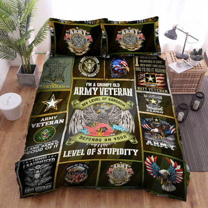 Veteran Bedding Set I'm A Grumpy Old Army Veteran Duvet Covers Green Unique Gift