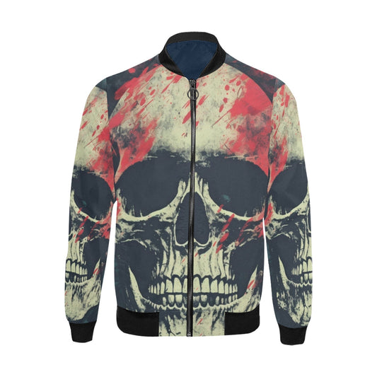 Skull Bomber Jacket Grunge Skull Splattered Pattern Bomber Black Red Unisex