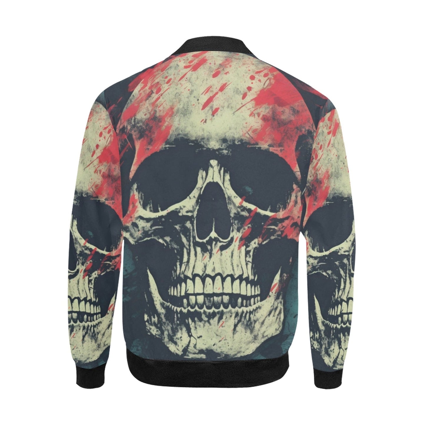 Skull Bomber Jacket Grunge Skull Splattered Pattern Bomber Black Red Unisex