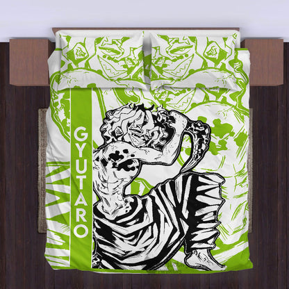 Demon Slayer Bedding Set Demon Gyutaro Fighting Scene Duvet Covers Green White Unique Gift