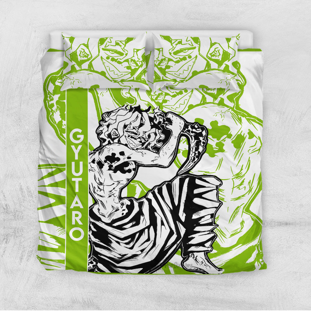 Demon Slayer Bedding Set Demon Gyutaro Fighting Scene Duvet Covers Green White Unique Gift