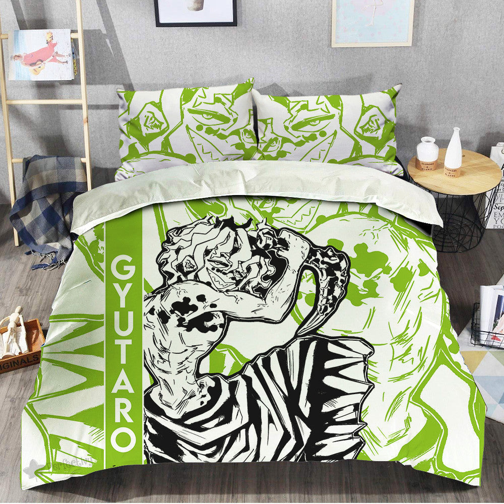 Demon Slayer Bedding Set Demon Gyutaro Fighting Scene Duvet Covers Green White Unique Gift