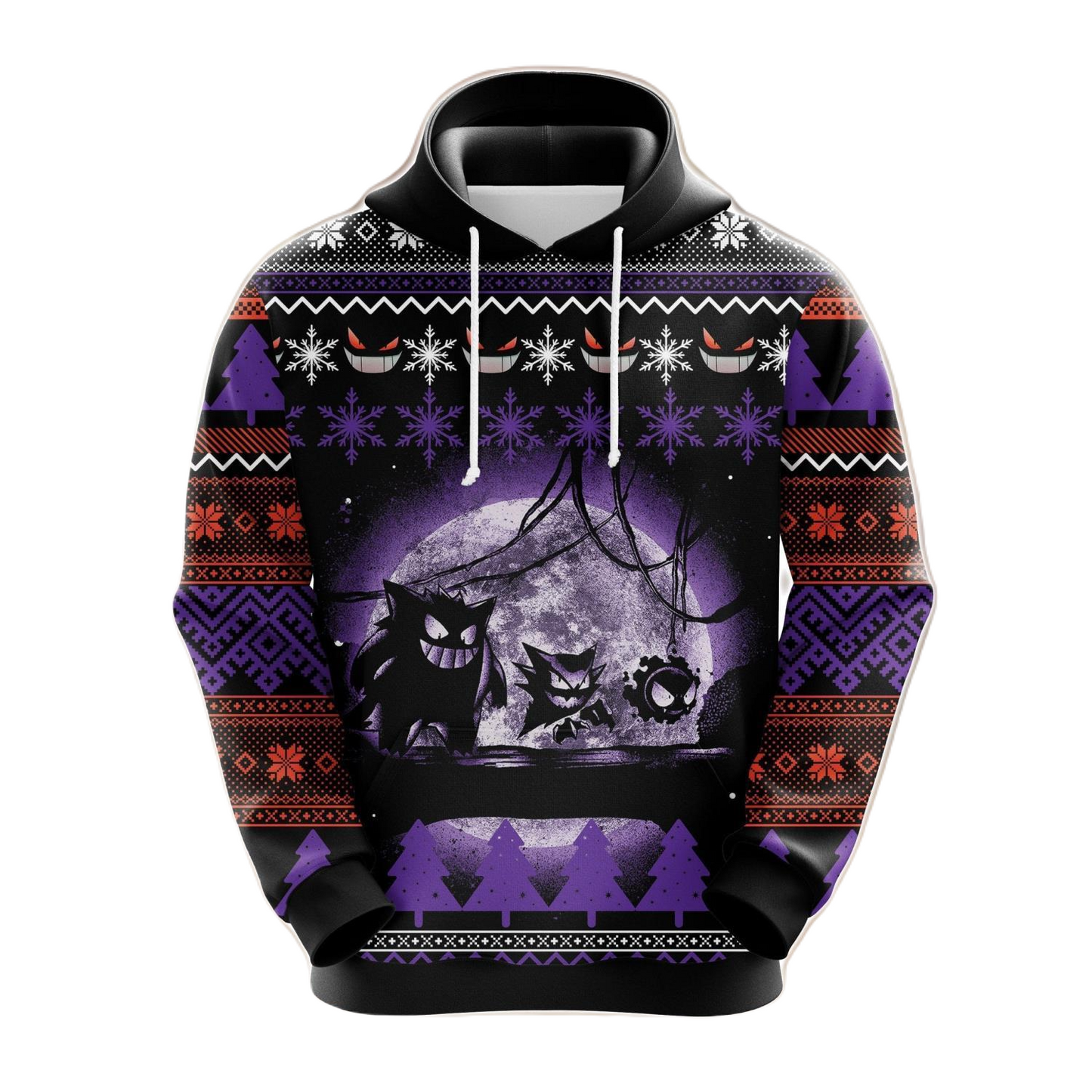 PKM Hoodie Gengar In Moonlight Christmas Pattern Hoodie Black Purple Unisex