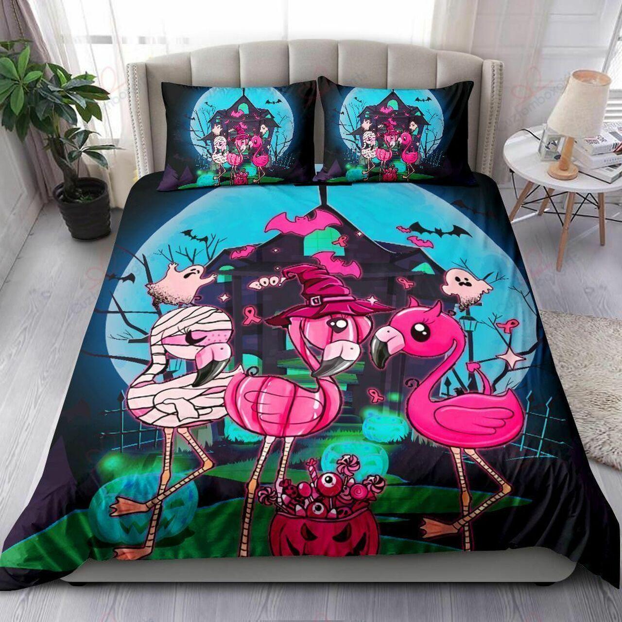 Flamingo Bedding Set Halloween Flamingo As Witch Duvet Covers Pink Blue Unique Gift