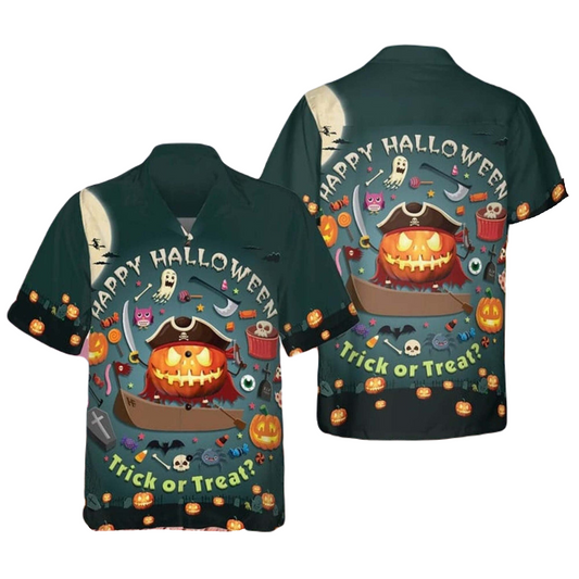 Halloween Hawaii Shirt Happy Halloween Trick Or Treat Pattern Hawaiian Shirt Gray Unisex