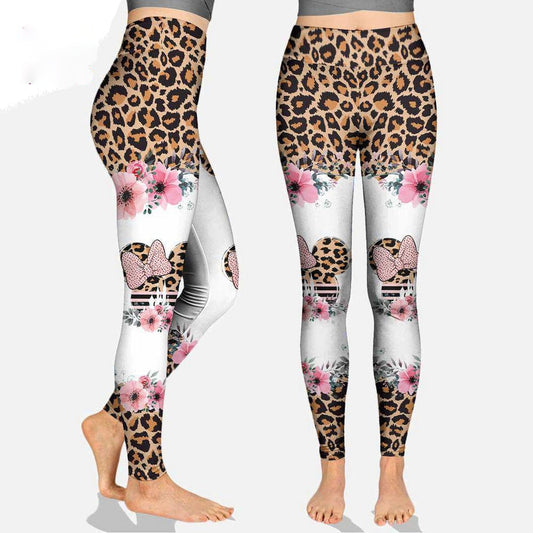 Minnie Leggings DN Castle Minnie Head Leopard Pattern High Waisted Legging White Brown For Women