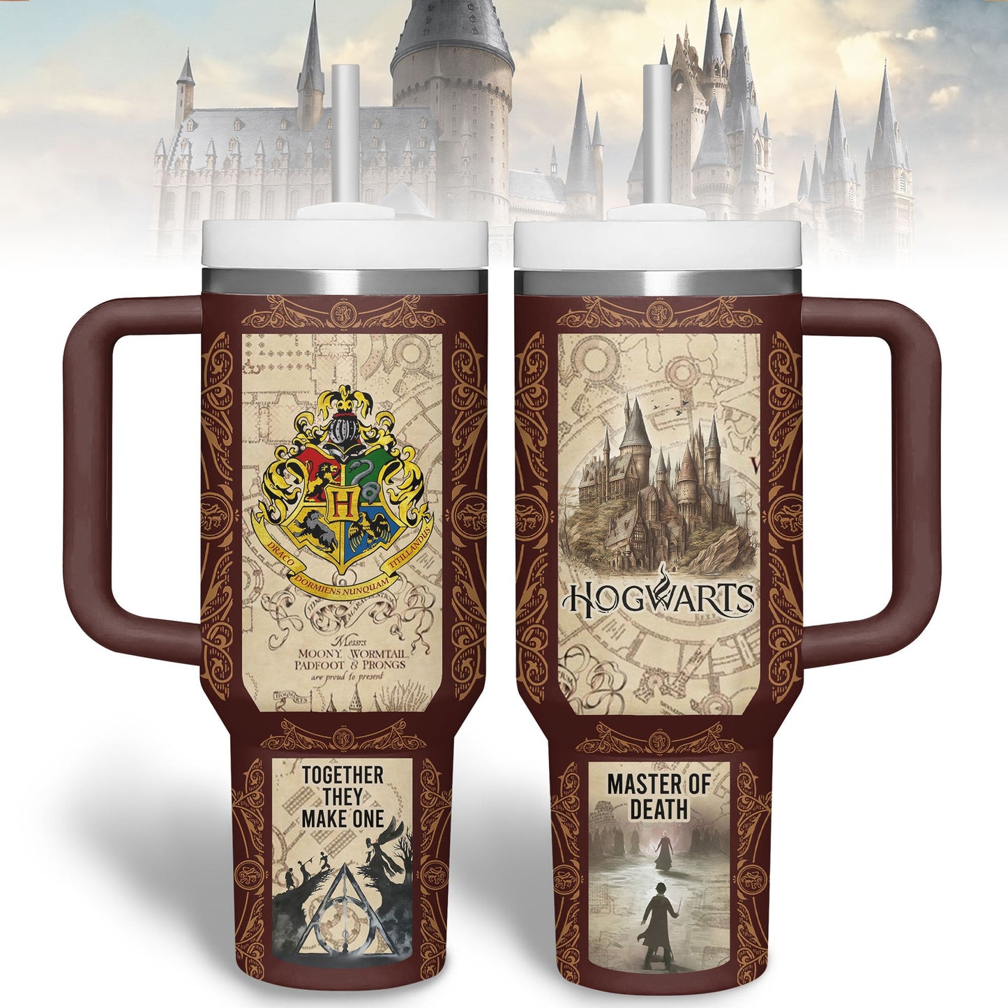 HP 40 Oz Tumbler Hogwarts Map Together They Made One Tumbler 40 Oz Brown