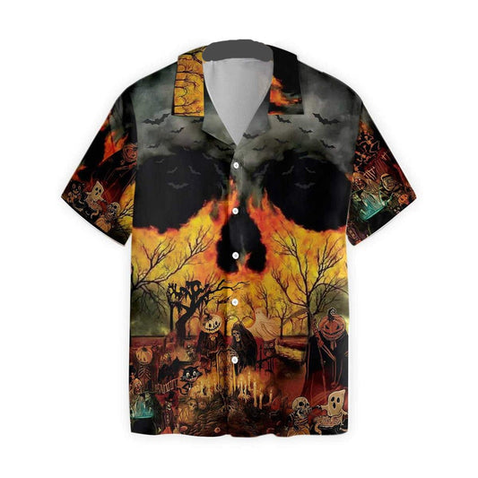 Halloween Hawaii Shirt Party At Halloween Night Hawaiian Shirt Black Orange Unisex
